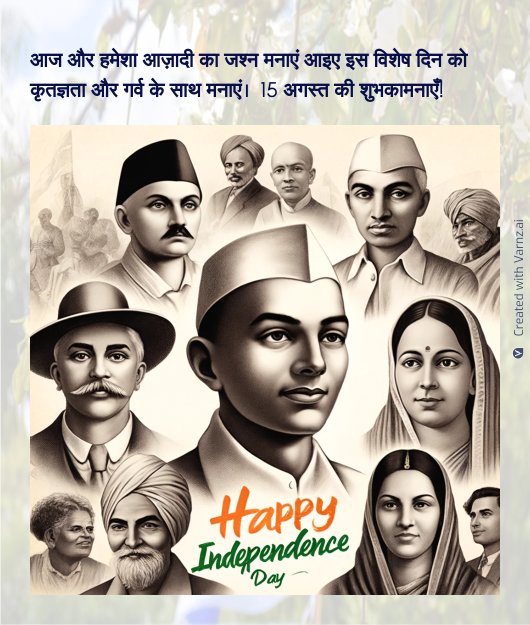 happy indian independence day greeting card in hindi