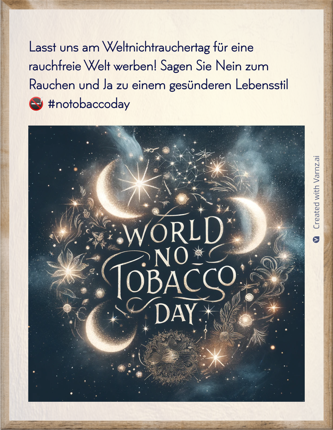 world no tobacco greeting card in german