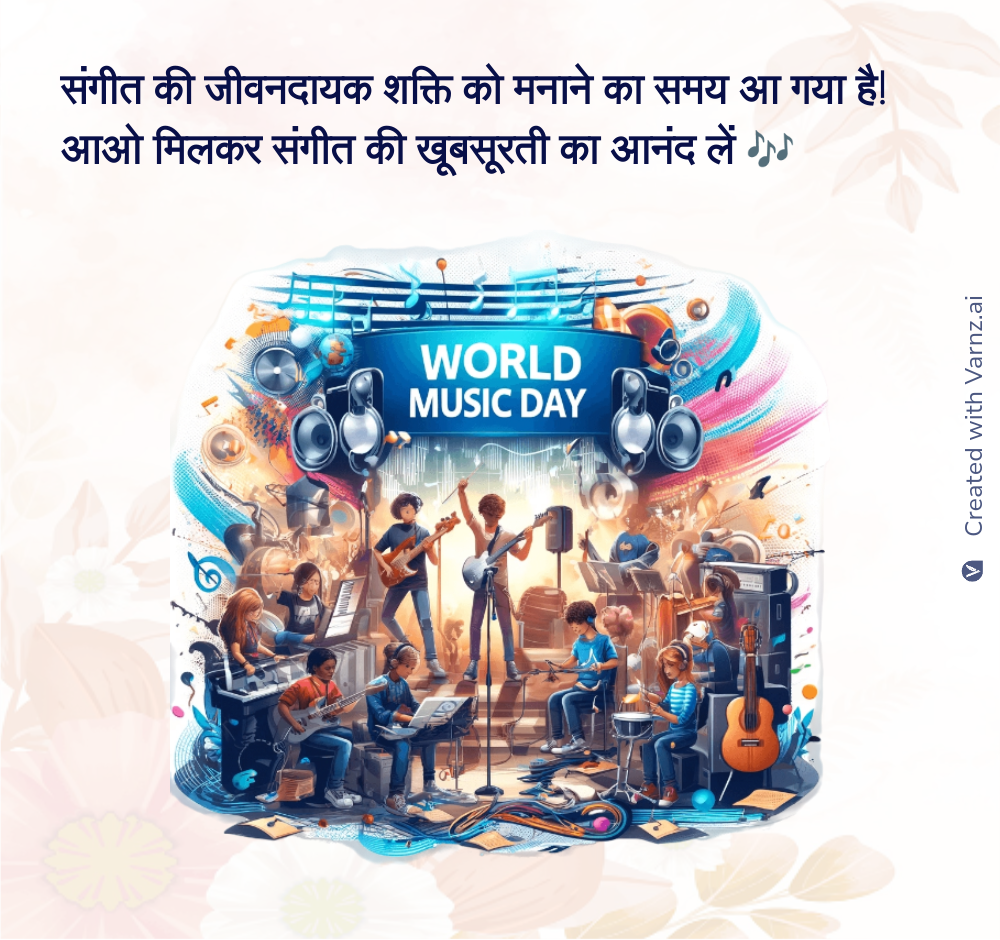 happy world music day greeting card in hindi