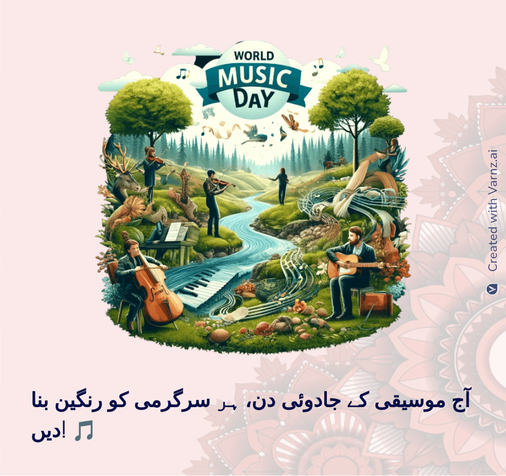 happy world music day greeting card in urdu
