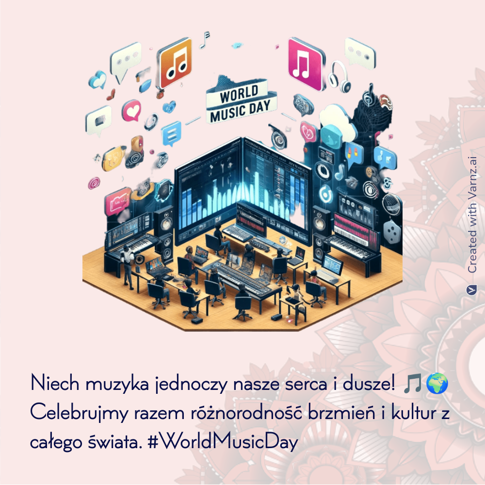 happy world music day greeting card in polish