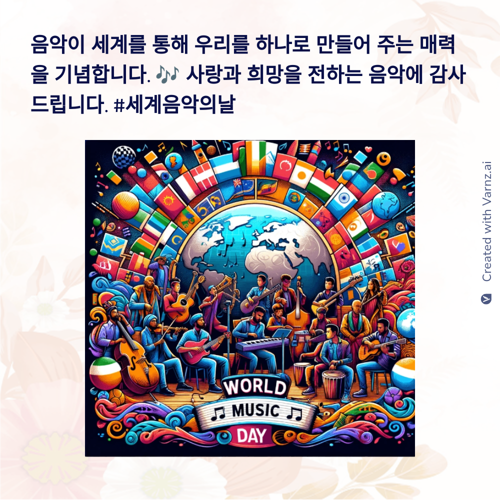 happy world music day greeting card in korean