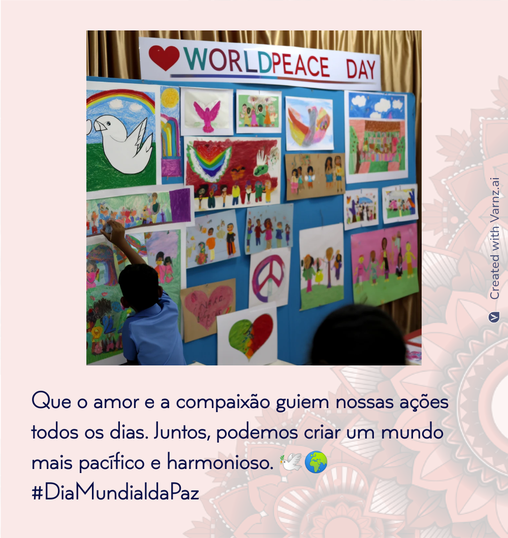 world peace day greeting card in portuguese